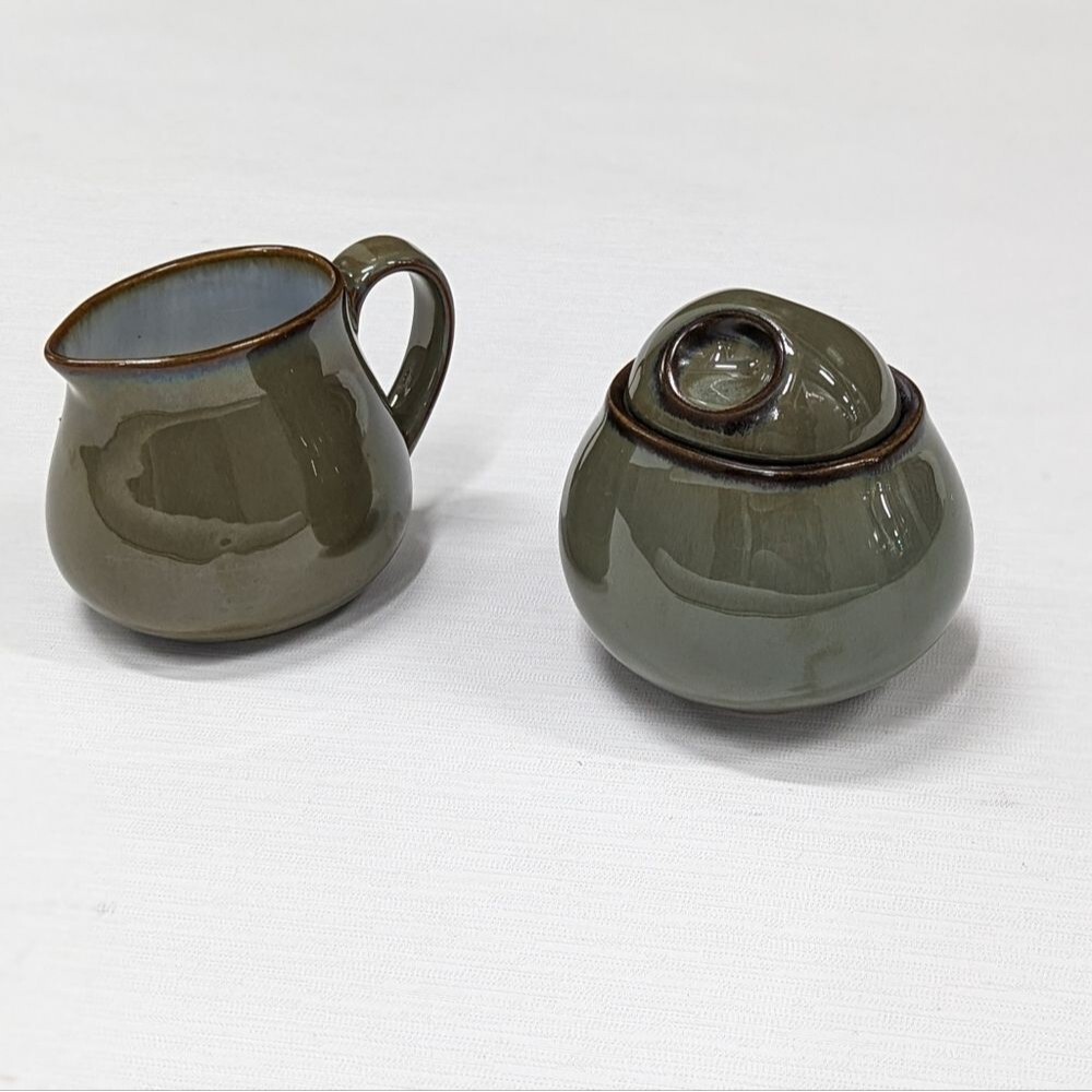 Vintage Sango Avocado Green‎ Ceramic Coffee Sugar and Cream Dish Set